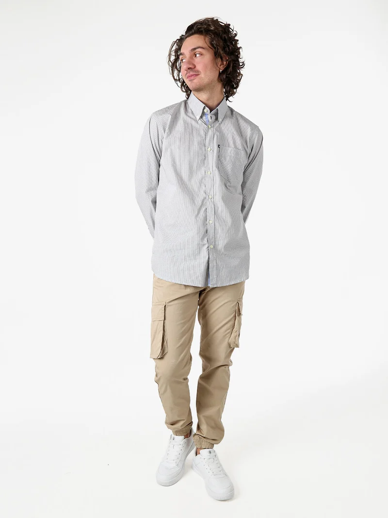 Camicia in cotone da uomo a maniche lunghe con stampe a pallini - multicolore