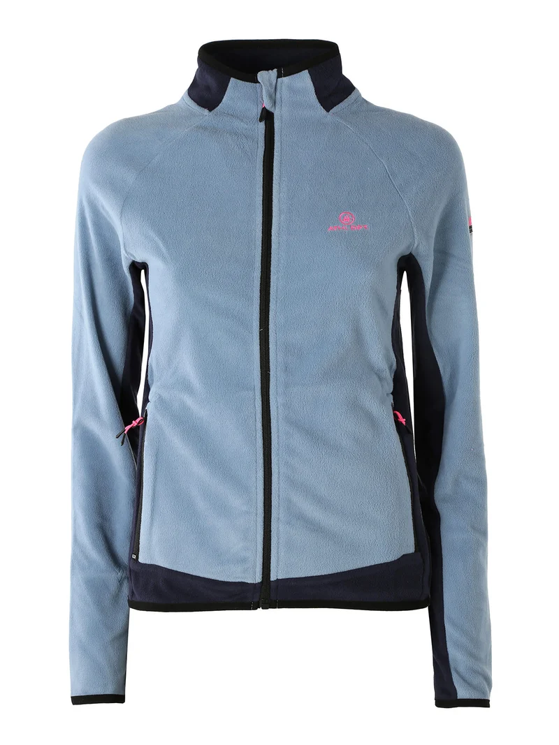 Felpa donna bicolore in micropile con zip intera - azzurro