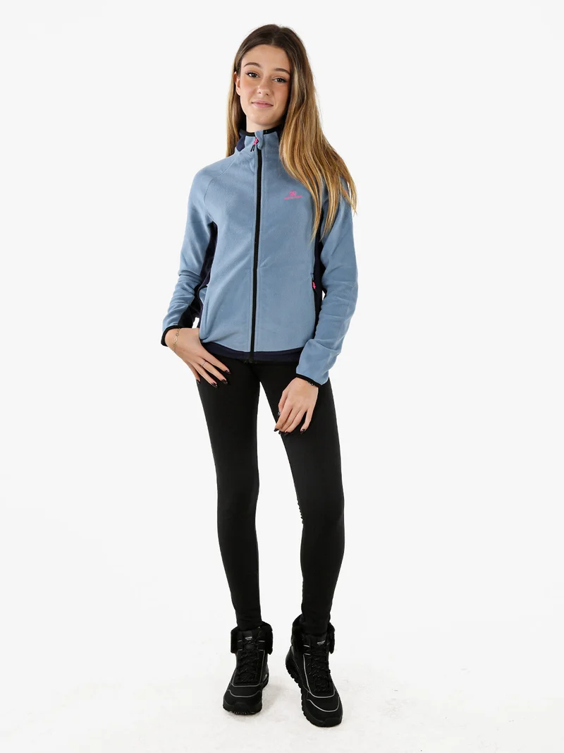 Felpa donna bicolore in micropile con zip intera - azzurro