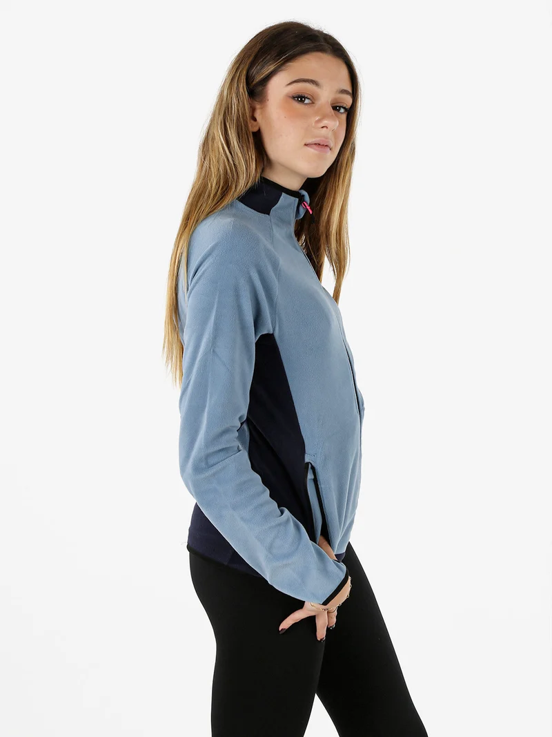 Felpa donna bicolore in micropile con zip intera - azzurro