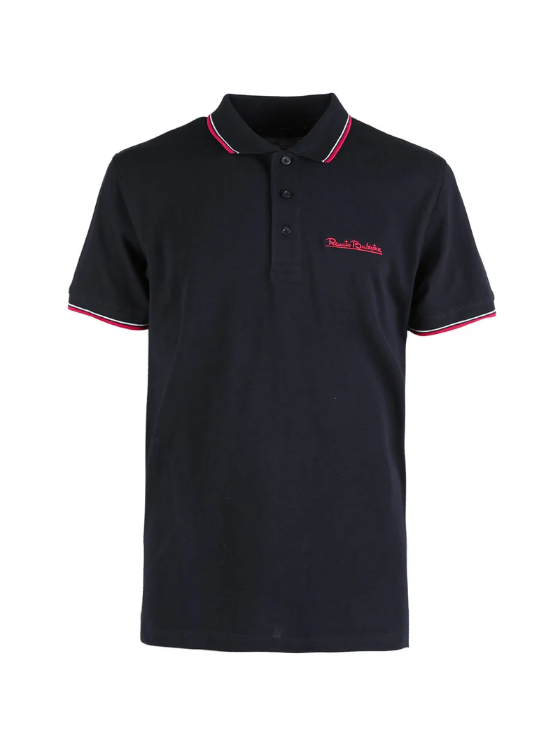 Polo da uomo a maniche corte in cotone - blu scuro
