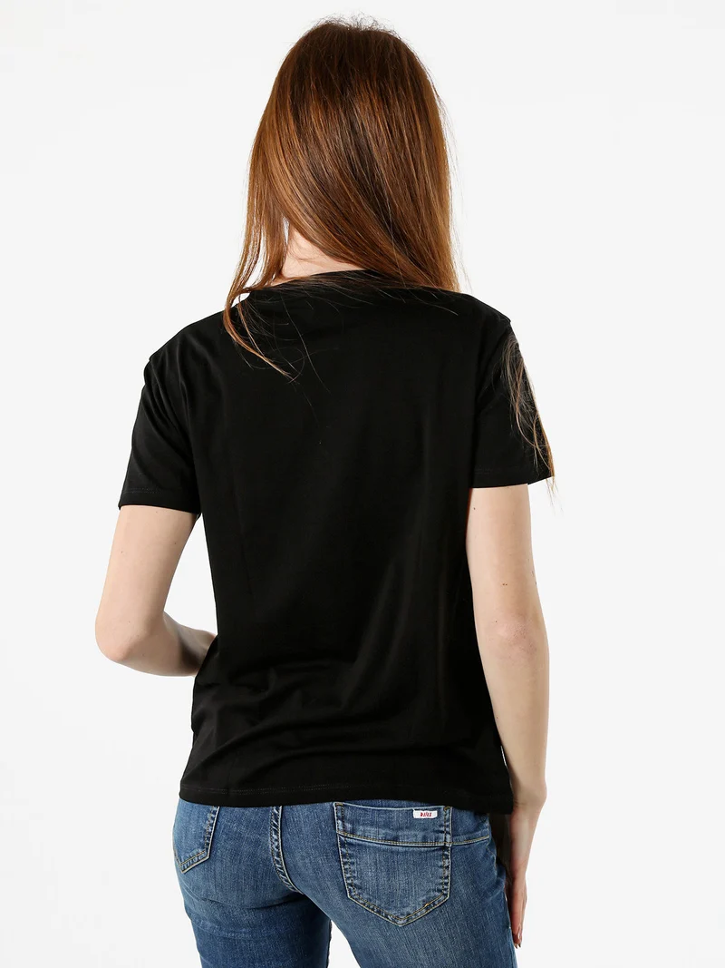 T-shirt donna in cotone con stampa orsacchiotti e strass - nero