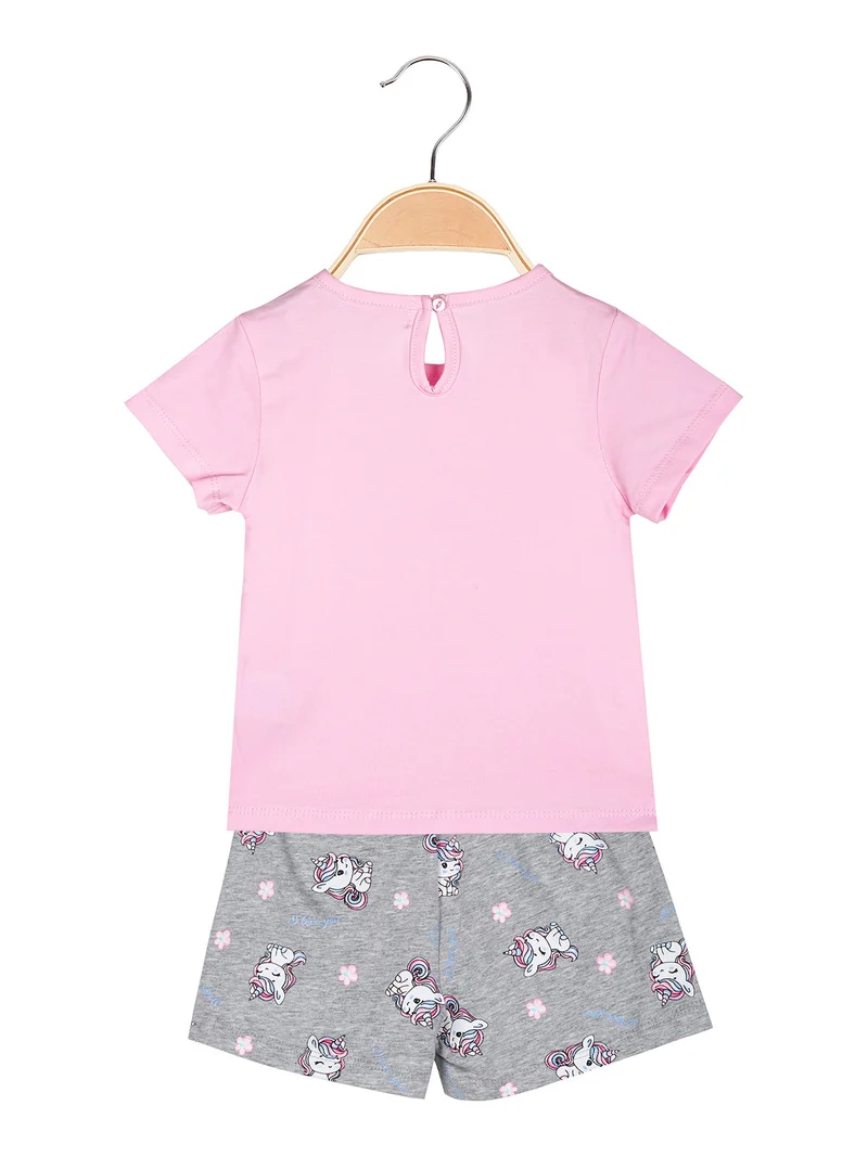 Completo corto da neonata unicorno con t-shirt e shorts - rosa