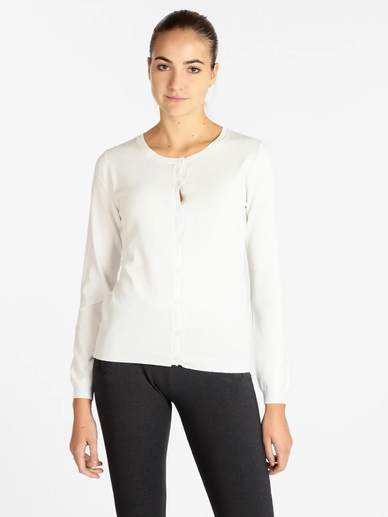 Cardigan girocollo da donna con bottoni - bianco