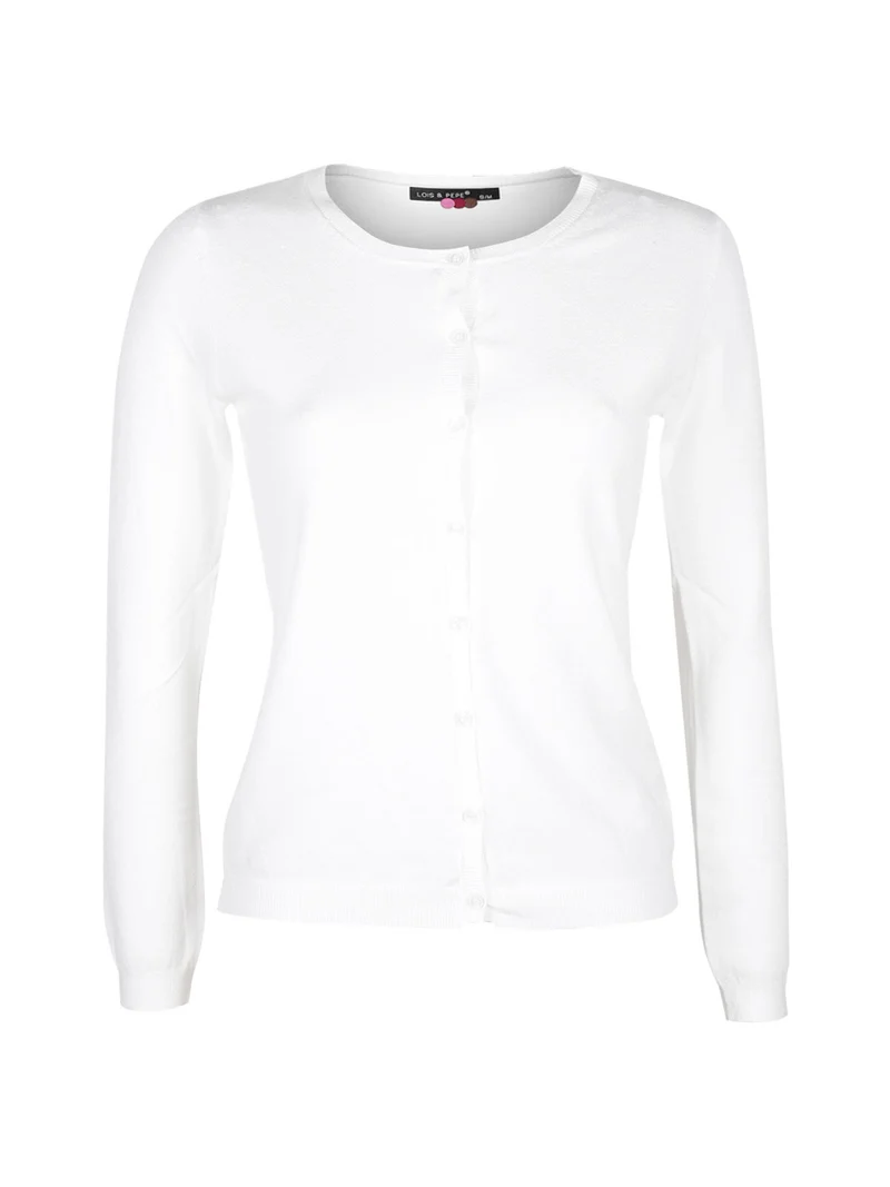 Cardigan girocollo da donna con bottoni - bianco