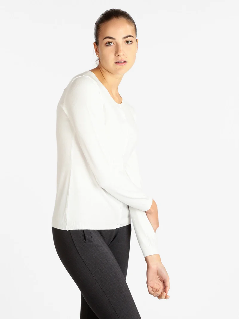 Cardigan girocollo da donna con bottoni - bianco