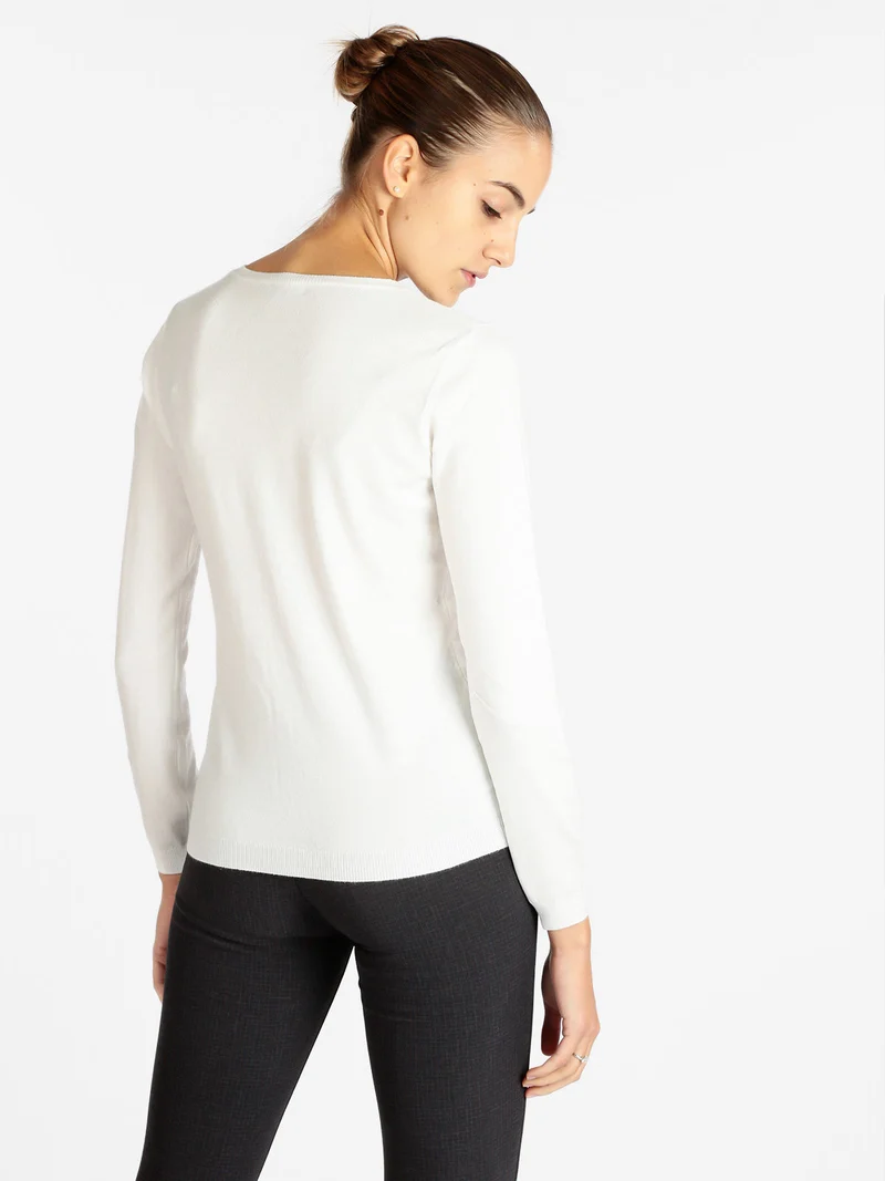 Cardigan girocollo da donna con bottoni - bianco