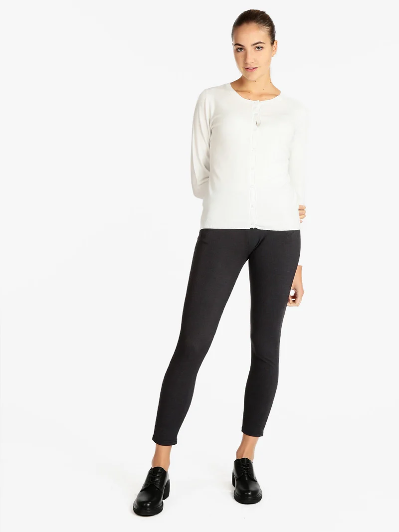 Cardigan girocollo da donna con bottoni - bianco