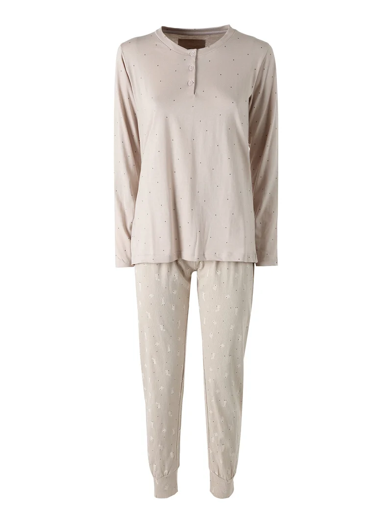 BUNNY Pigiama lungo da donna in cotone - fango
