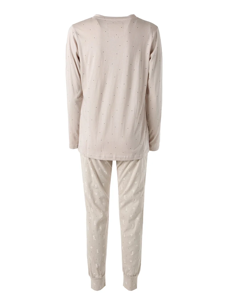 BUNNY Pigiama lungo da donna in cotone - fango