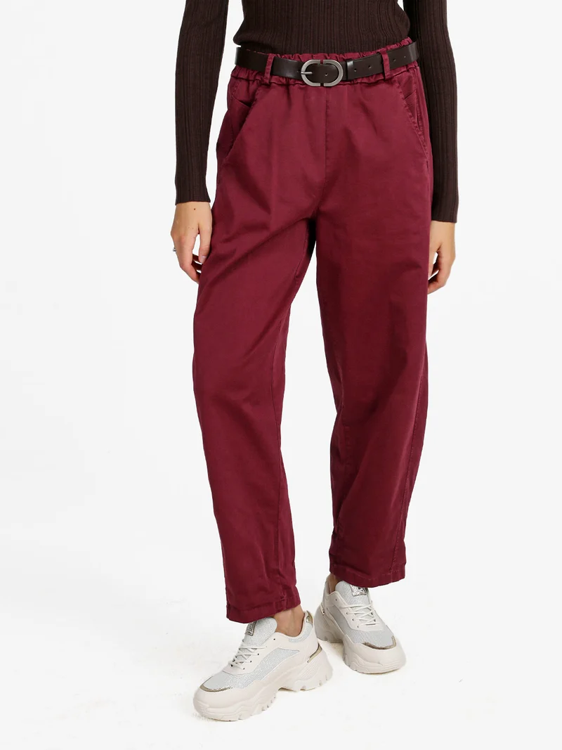 Pantaloni donna a palloncino con cintura - bordeaux