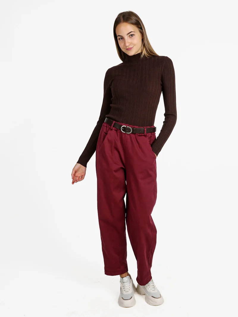 Pantaloni donna a palloncino con cintura - bordeaux