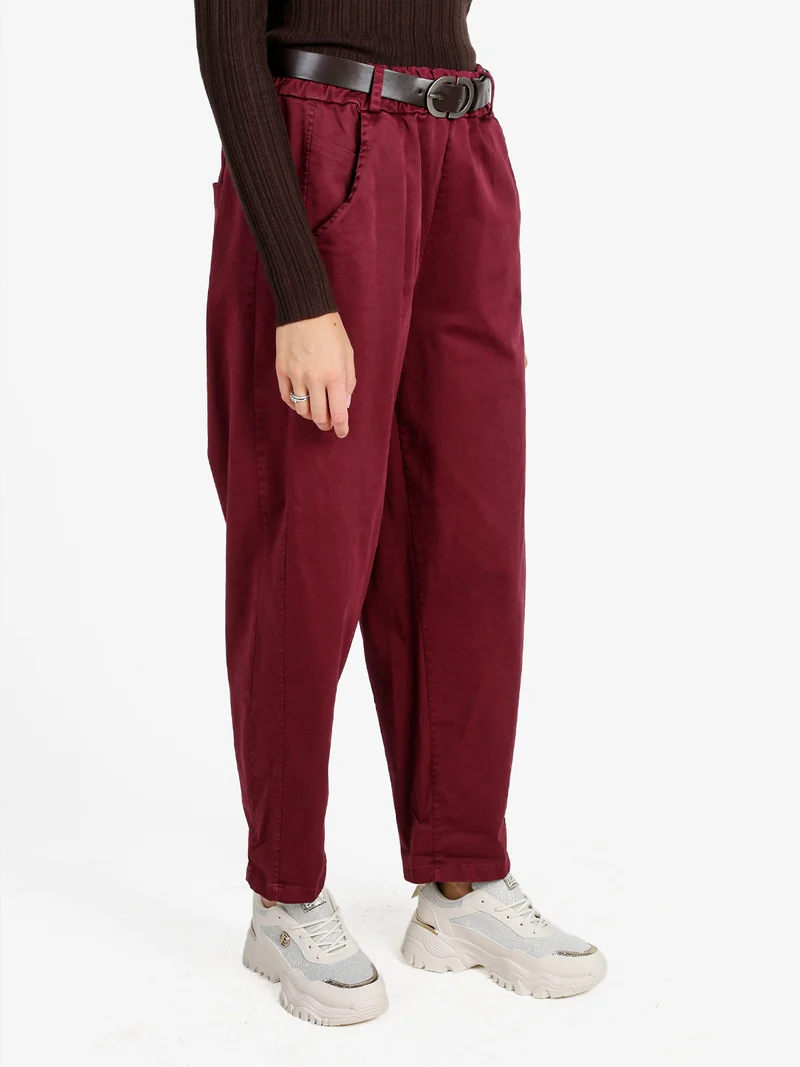 Pantaloni donna a palloncino con cintura - bordeaux
