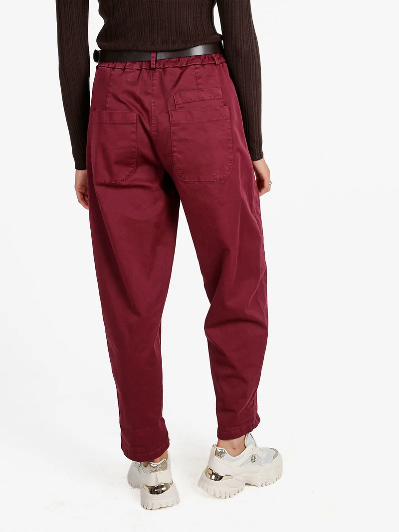 Pantaloni donna a palloncino con cintura - bordeaux