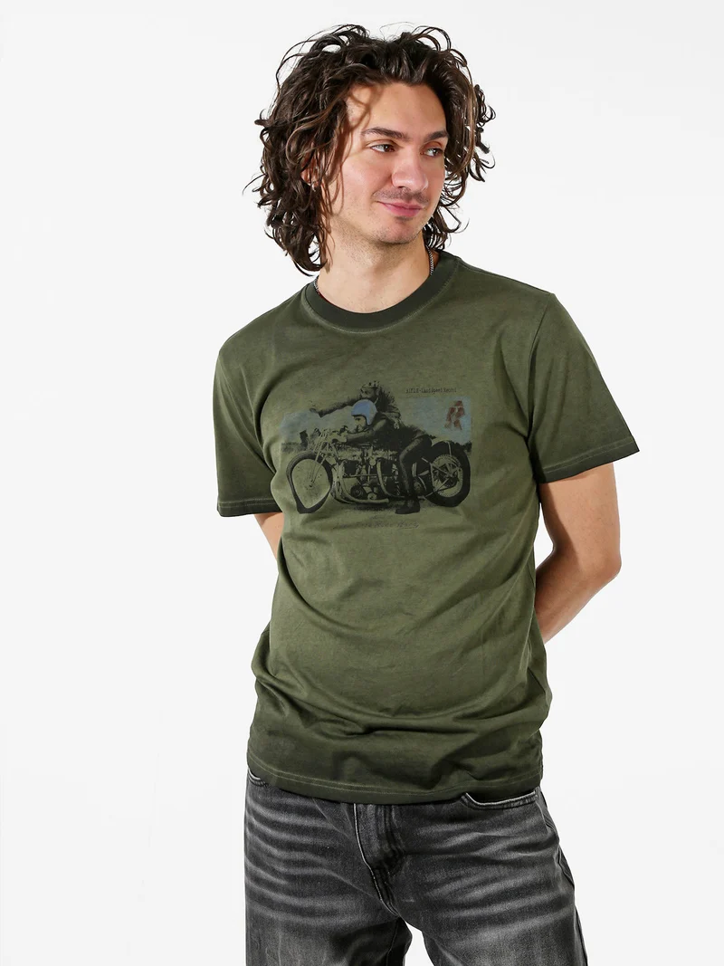 T-shirt in cotone da uomo con stampa - militare