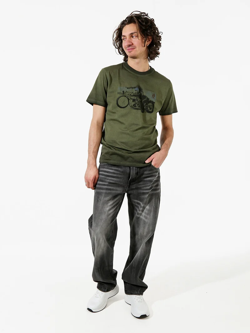 T-shirt in cotone da uomo con stampa - militare