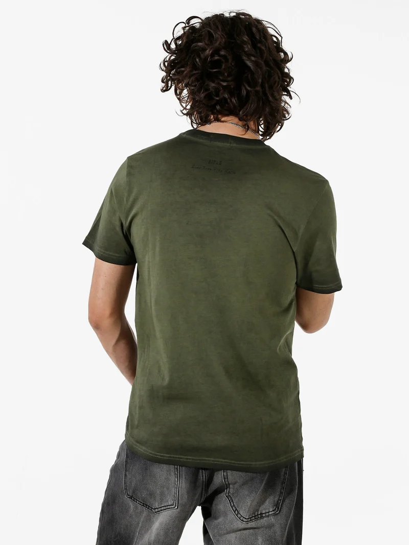 T-shirt in cotone da uomo con stampa - militare
