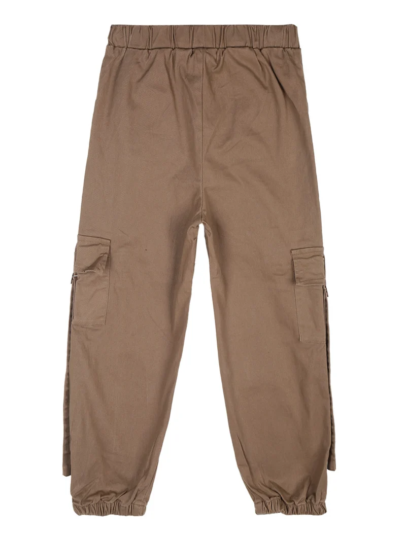 Completo 2 pezzi da ragazza maglietta + pantaloni con tasconi - cammello