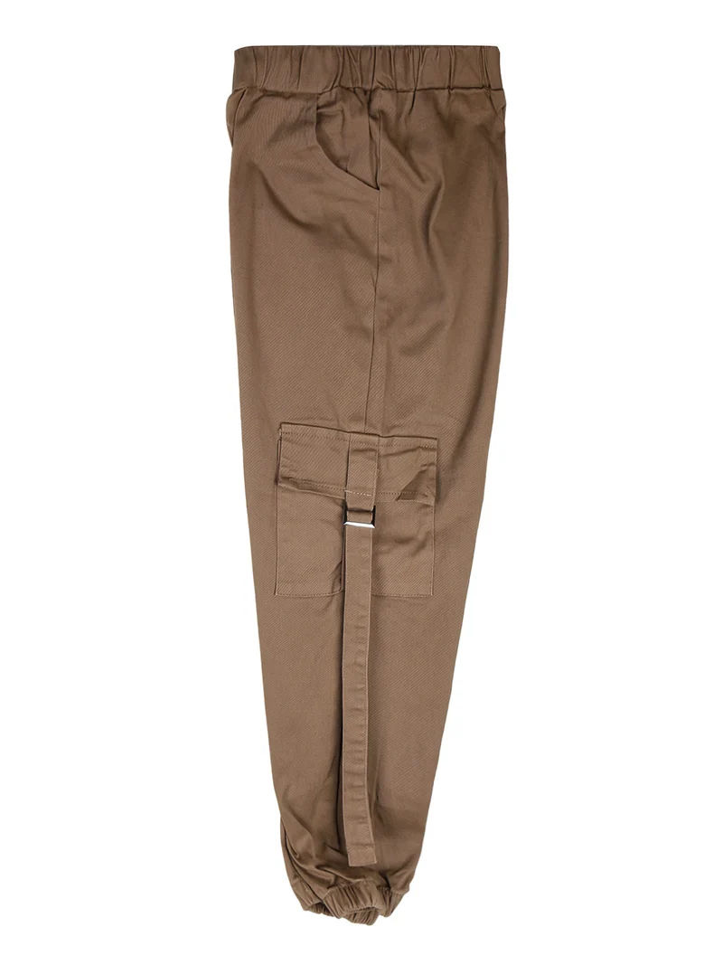 Completo 2 pezzi da ragazza maglietta + pantaloni con tasconi - cammello