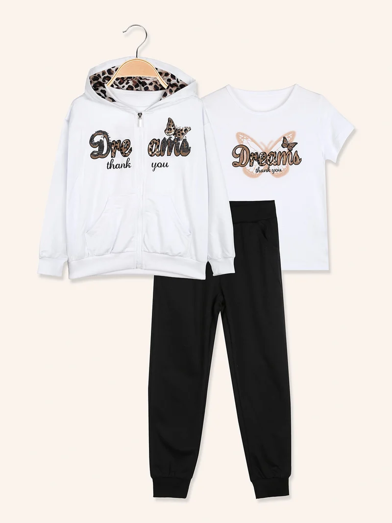 Completo tuta 3 pezzi da bambina con cappuccio e zip - bianco