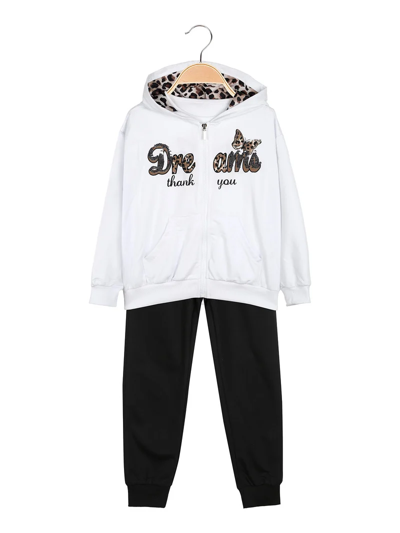 Completo tuta 3 pezzi da bambina con cappuccio e zip - bianco
