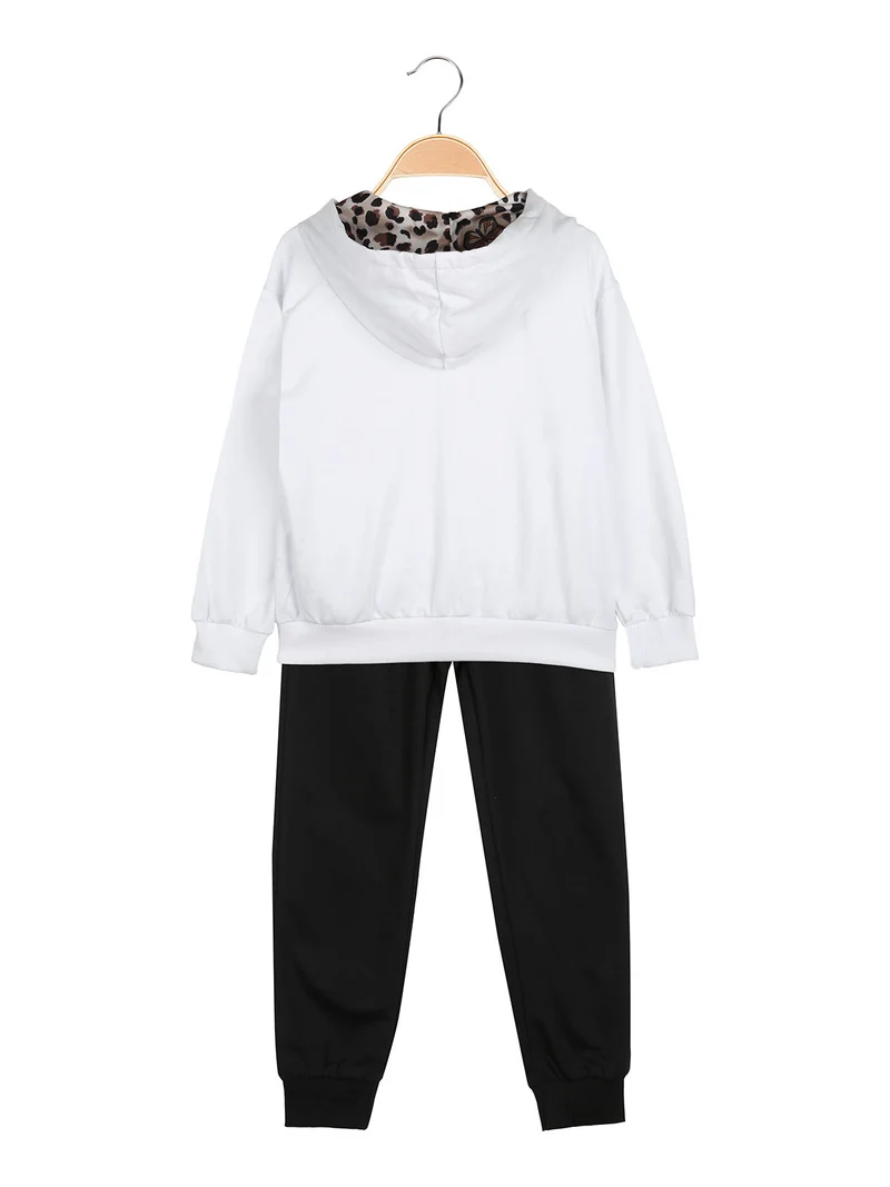 Completo tuta 3 pezzi da bambina con cappuccio e zip - bianco