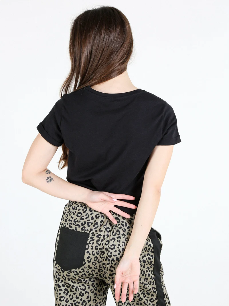 T-shirt donna in cotone con borchie - nero