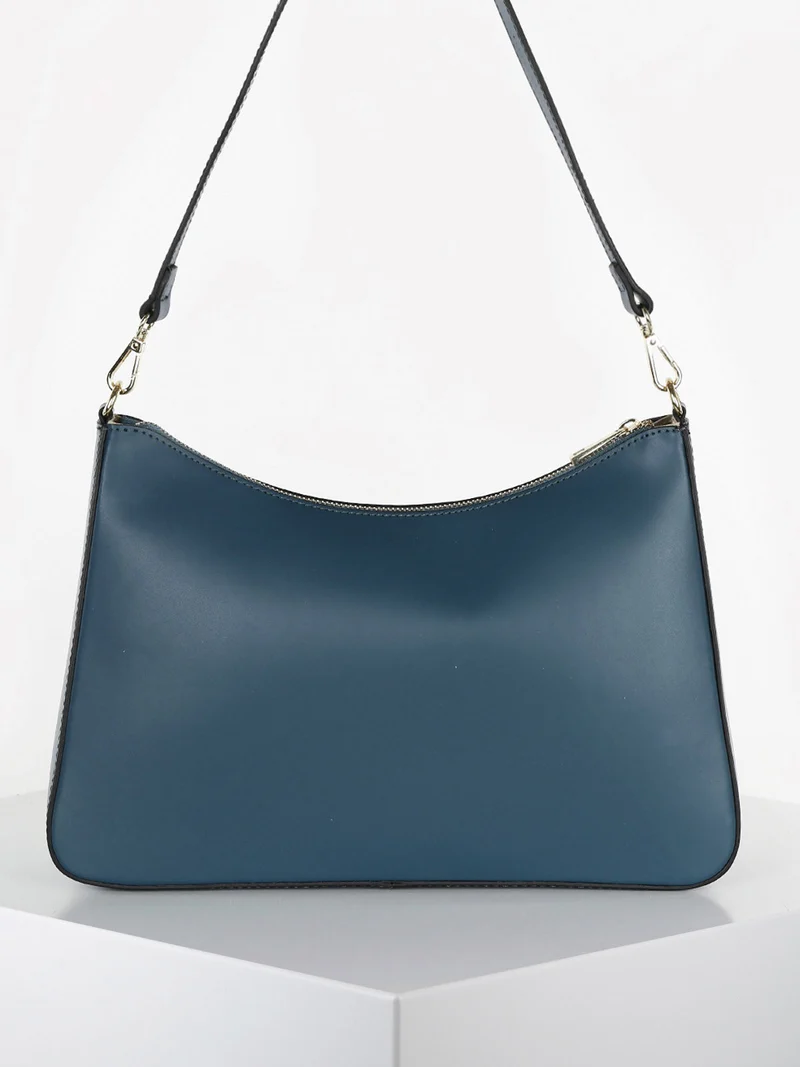 Borsetta rigida in vera pelle - blu
