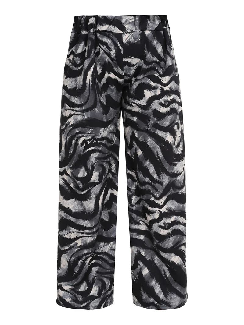 Pantaloni donna a gamba larga con stampa fantasia - grigio