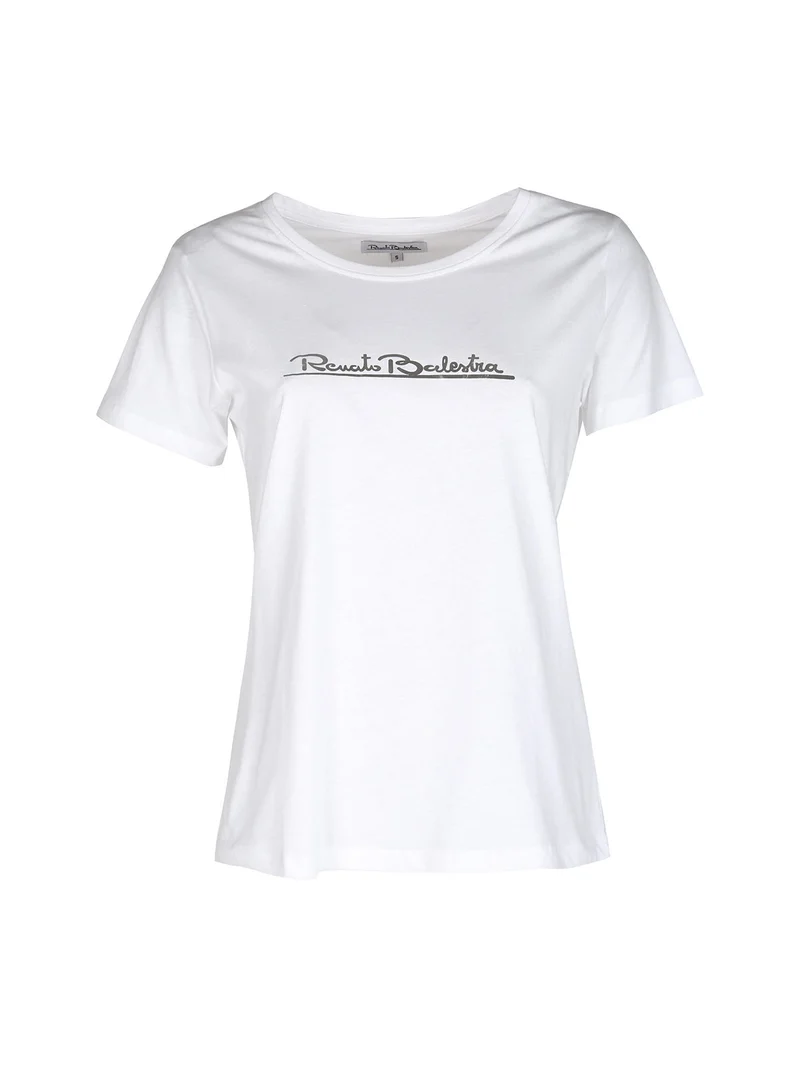 T-shirt donna in cotone bielastico con logo - bianco