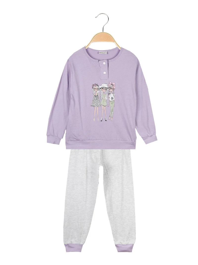 Pigiama lungo in cotone da bambina - lilla