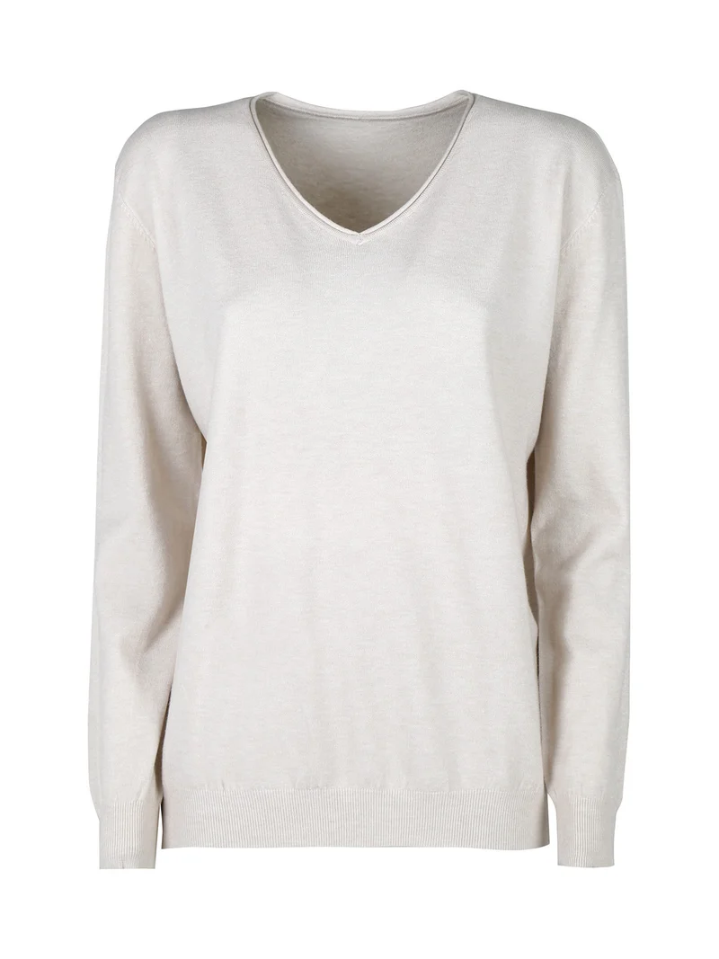 Pullover donna in maglia con scollo V - panna