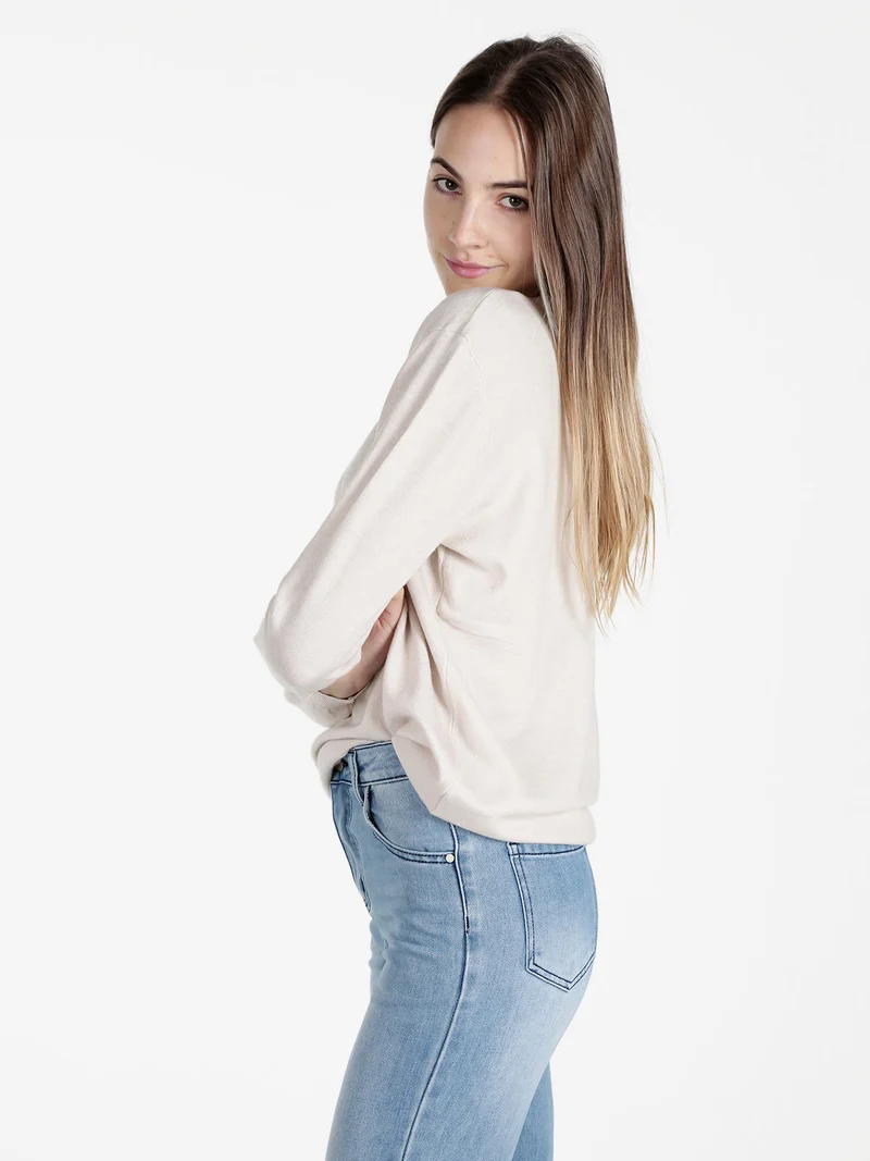 Pullover donna in maglia con scollo V - panna