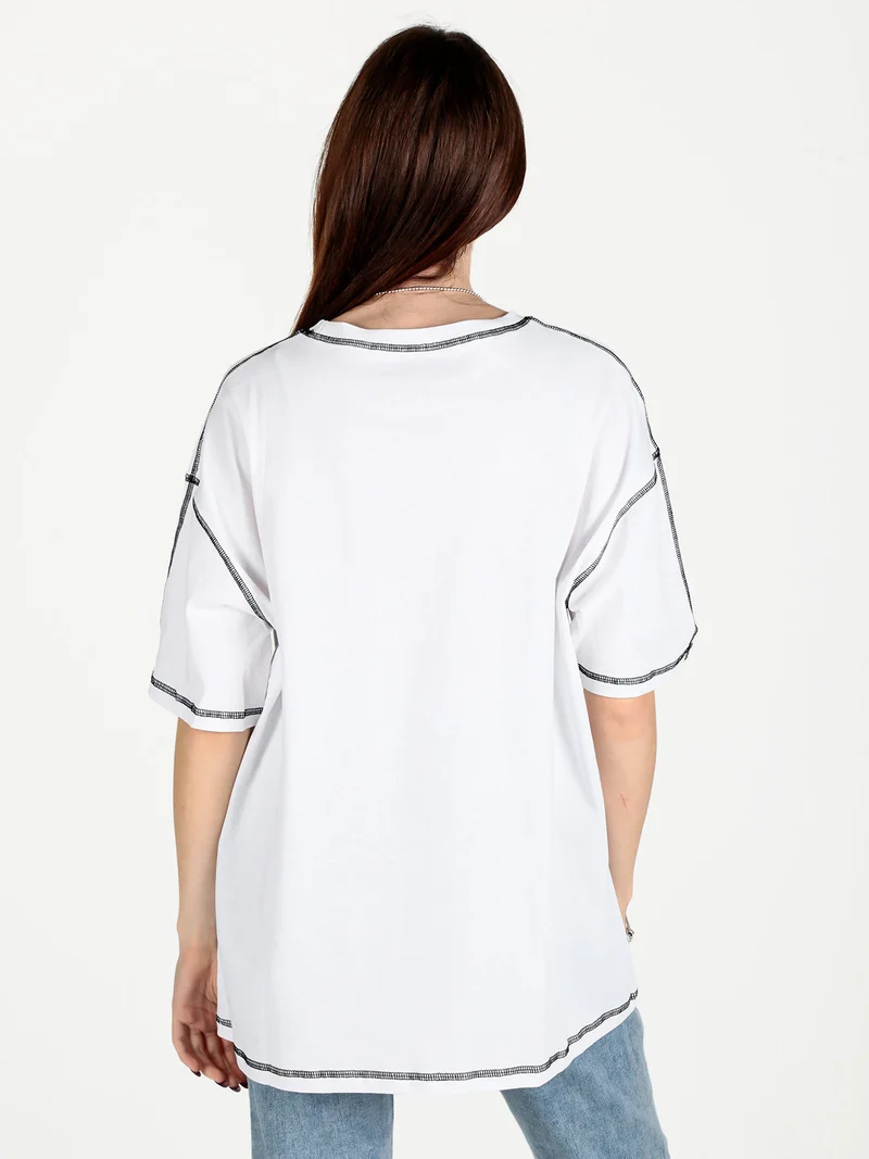 Maxi t-shirt donna oversize con stampa - bianco