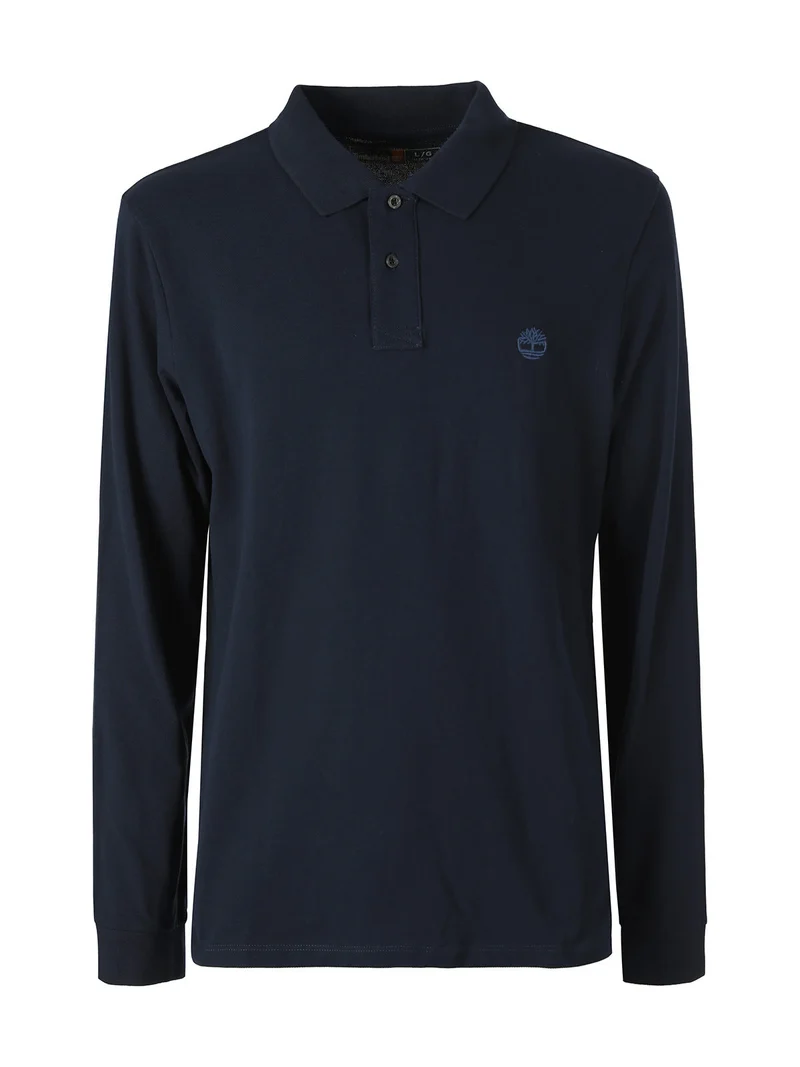 Polo da uomo in cotone a maniche lunghe slim fit - blu scuro