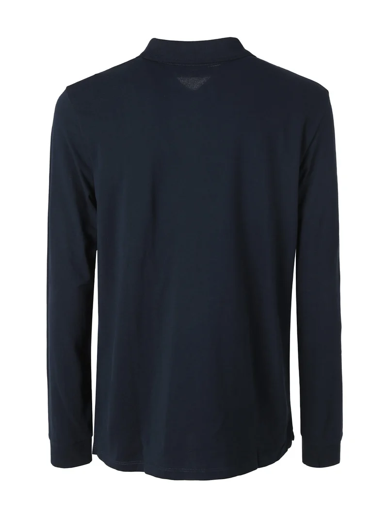 Polo da uomo in cotone a maniche lunghe slim fit - blu scuro