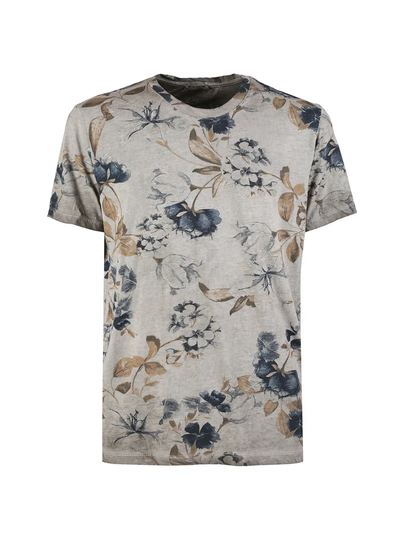 T-shirt uomo floreale in cotone - fango