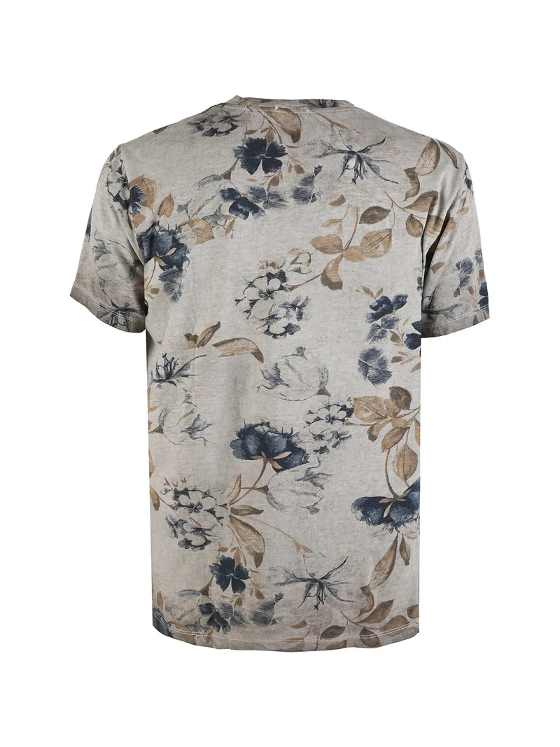 T-shirt uomo floreale in cotone - fango