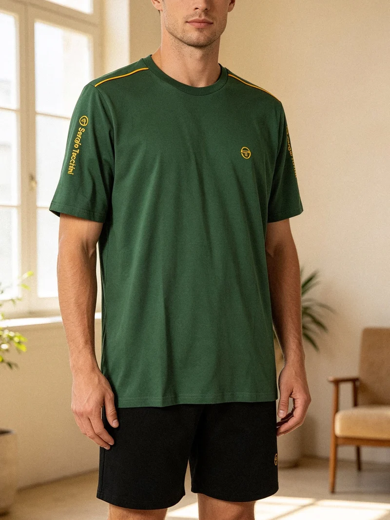 Completo corto da uomo in cotone con t-shirt e bermuda - verde