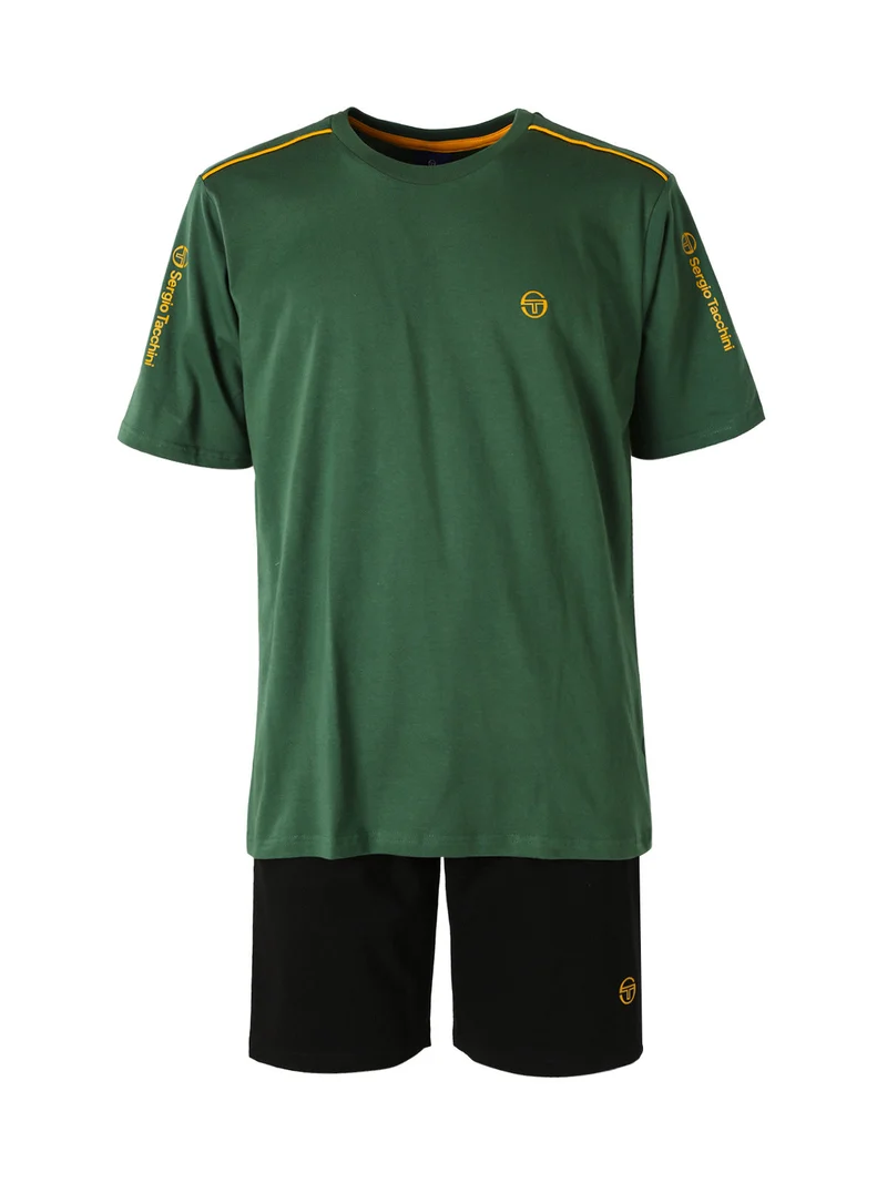 Completo corto da uomo in cotone con t-shirt e bermuda - verde