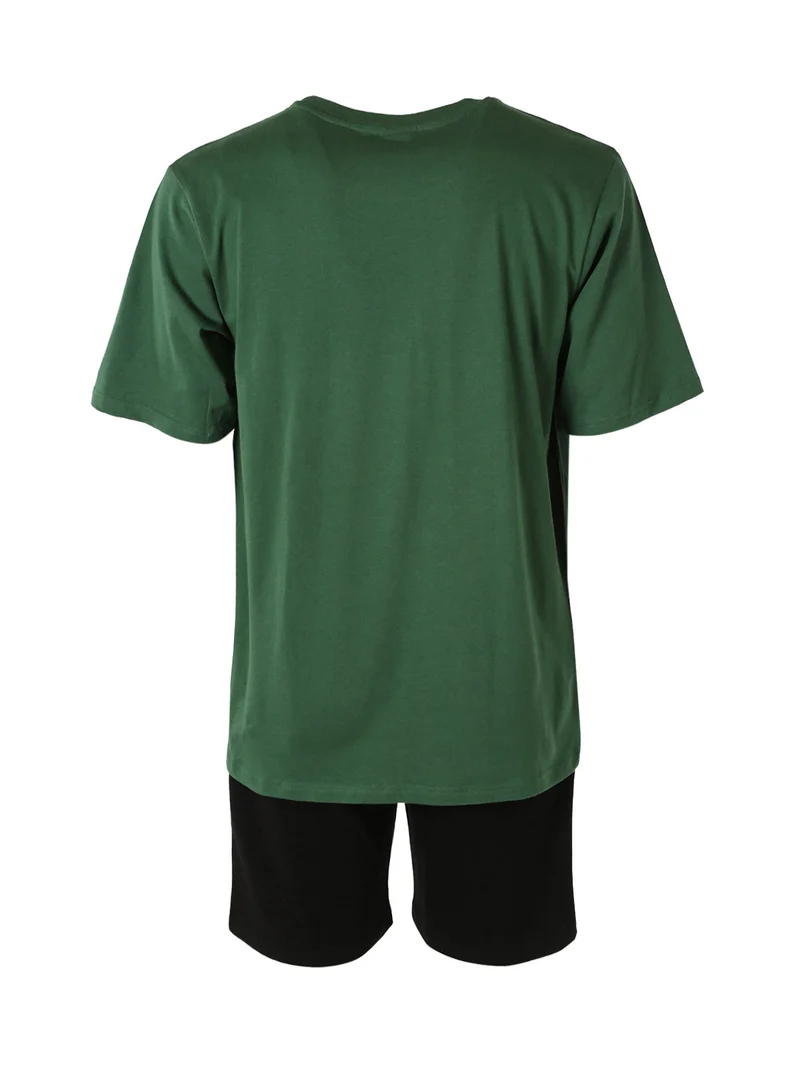 Completo corto da uomo in cotone con t-shirt e bermuda - verde