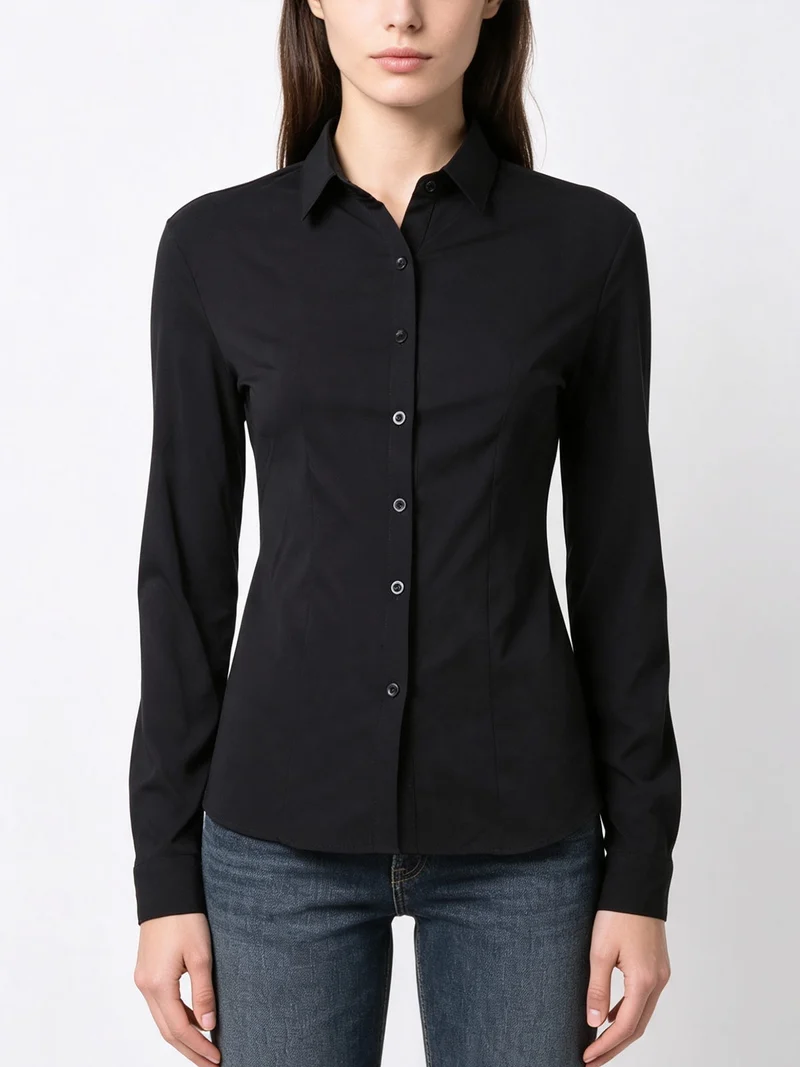 Camicia da donna elasticizzata a maniche lunghe - nero