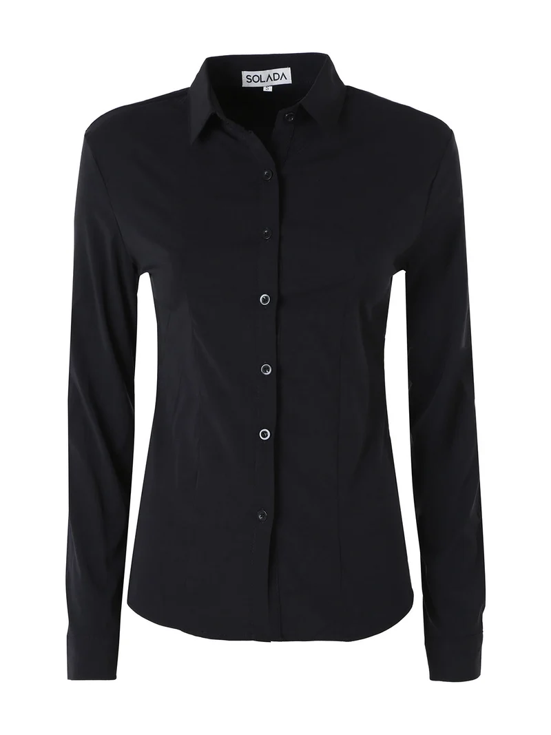 Camicia da donna elasticizzata a maniche lunghe - nero