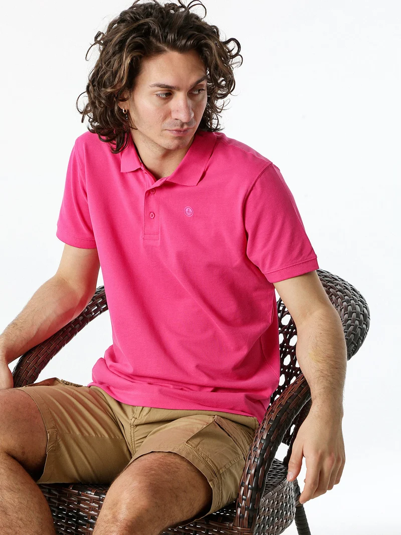 Polo da uomo in cotone a maniche corte - fucsia