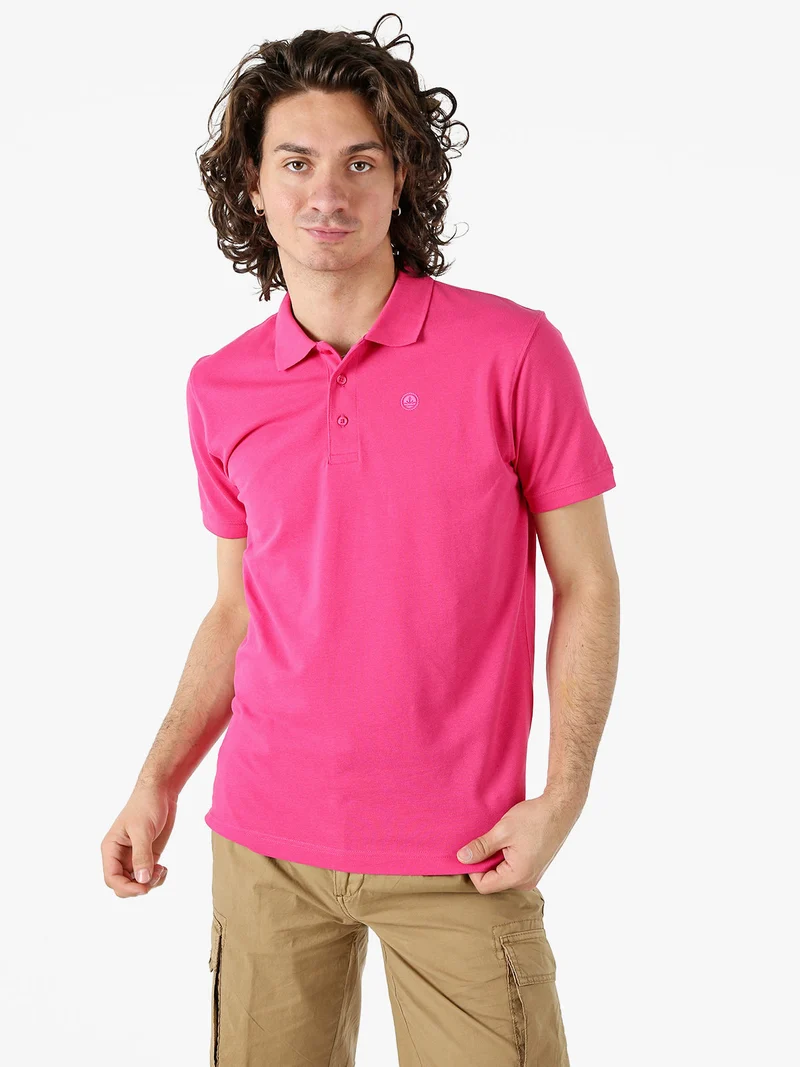 Polo da uomo in cotone a maniche corte - fucsia