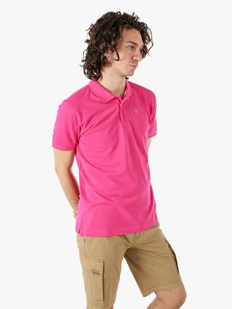 Polo da uomo in cotone a maniche corte - fucsia