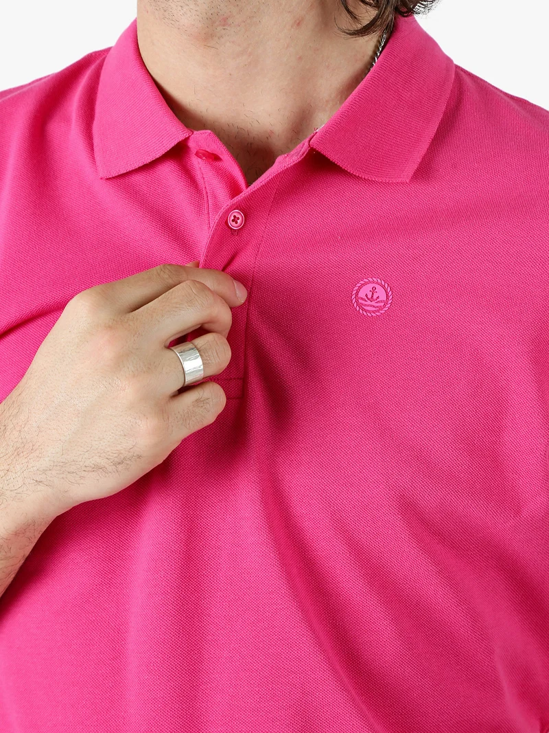 Polo da uomo in cotone a maniche corte - fucsia
