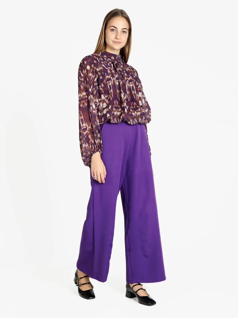 Pantaloni donna ampi a vita alta - viola