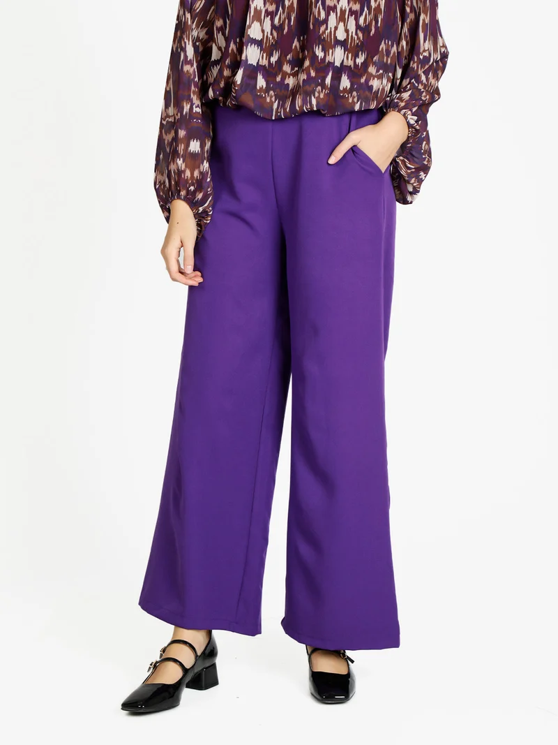 Pantaloni donna ampi a vita alta - viola