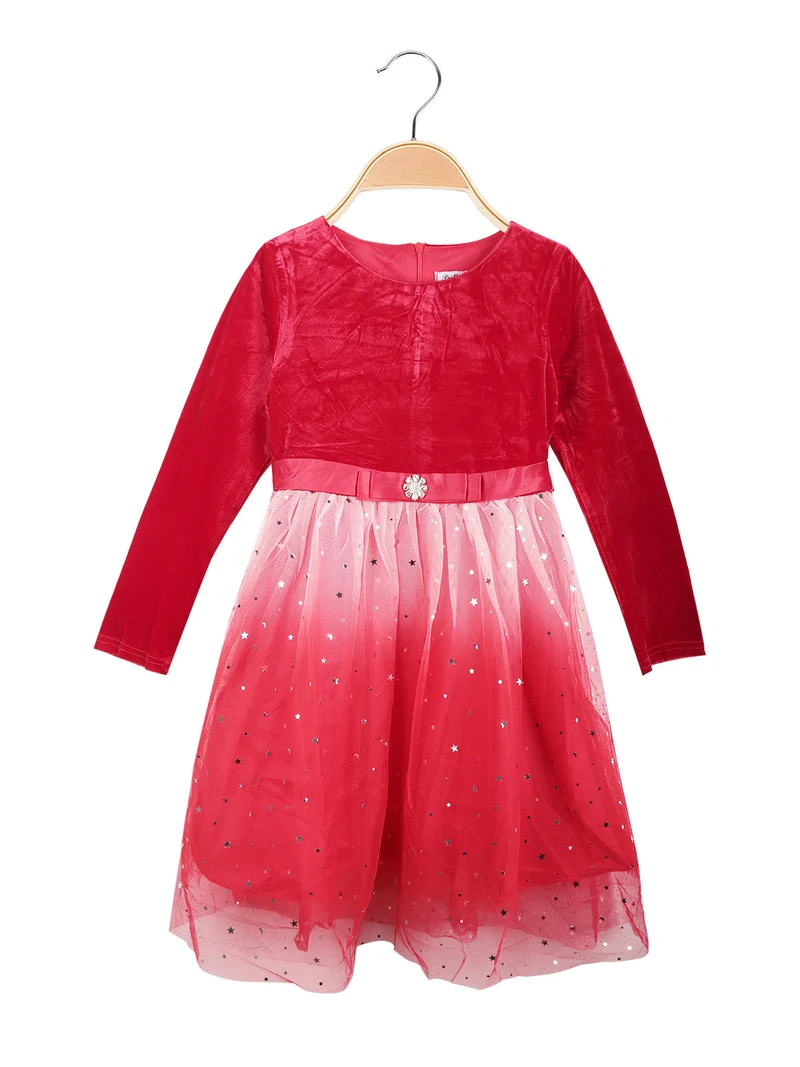 Vestito elegante da bambina in velluto e tulle - rosso